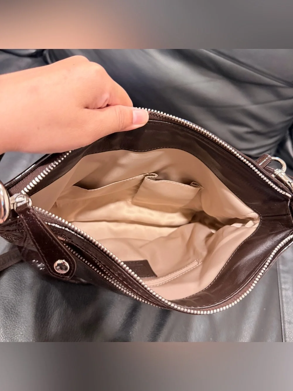 Coach Ashley Brown Patent Leather Shoulder / Handbag Purse Y2K